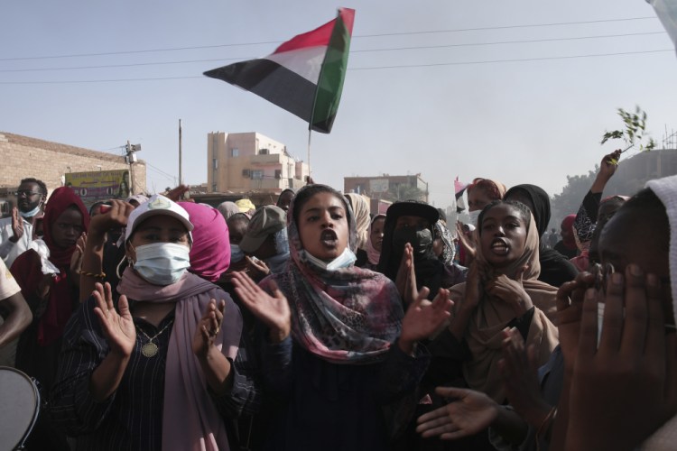 Sudanese protest against the military coup that ousted government last month, in Khartoum, Sudan on Nov. 17. 