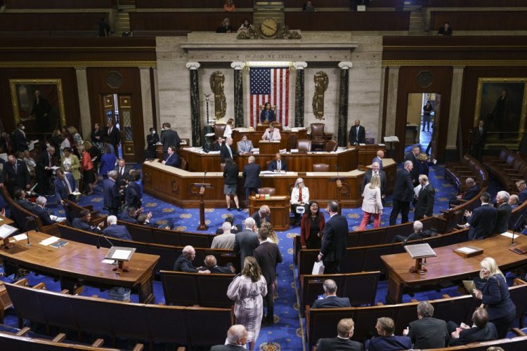 Members of the House of Representatives gather in the chamber to vote on creation of a select committee to investigate the Jan. 6 Capitol insurrection, at the Capitol in Washington, on June 30.