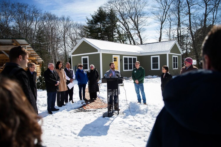 BRUNSWICK, ME - MARCH 2: House speaker Ryan Fecteau touts new affordable housing legislation, highlighting the need, during a tour of an ADU in Brunswick. (Photo by Derek Davis/Staff Photographer)